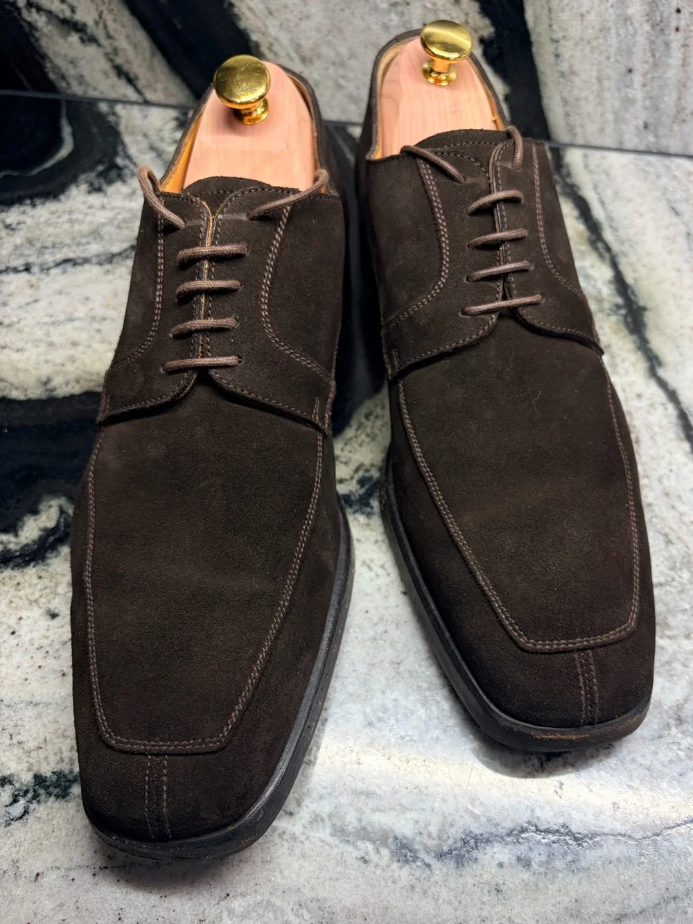 Barrett Brown Suede Apron Toe Derby Shoes Italy Mens 9.5 Handmade Luxury